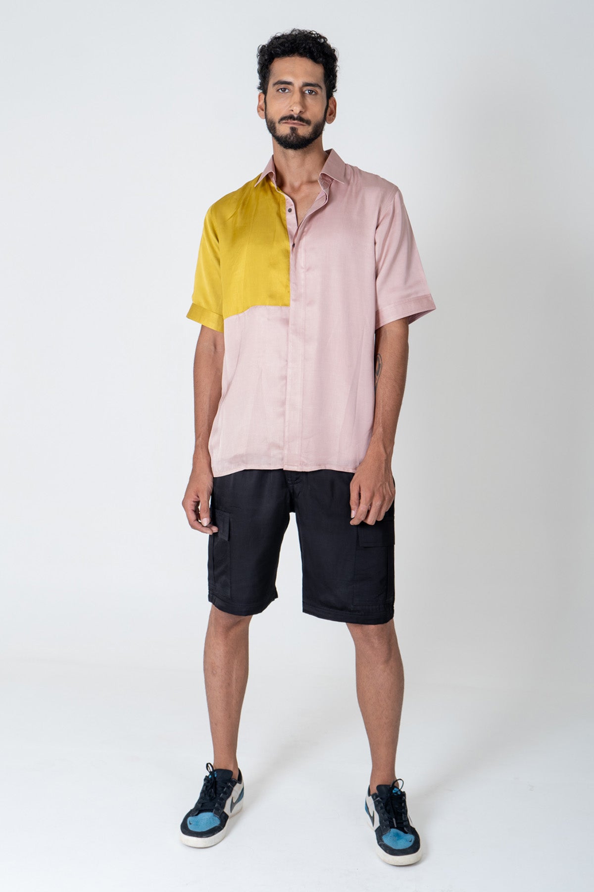 Buy Neora by Nehal ChopraYellow & Pink Colorblock Shirt for Men Online